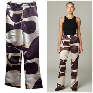 House of Sunny Highway Bold Print High Rise Satin Slight Flare Pant Size 4
